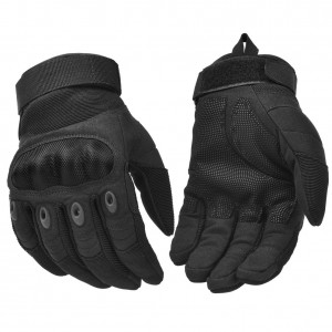 Military Rubber Knuckle Tactical Gloves, Motorcycle Motorbike Riding Full Finger Driving Gloves Black Medium